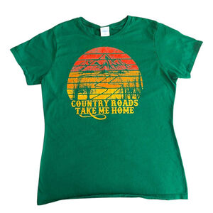 Country Roads Retro Graphic Tee M Green Boho Western Outdoor